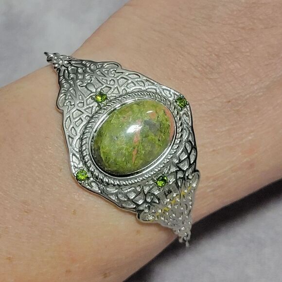 Unakite and Green Austrian Crystal Bracelet - Picture 6 of 16